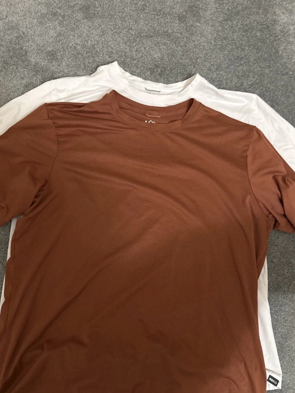 Lot of 2 REI Men's Short Sleeve Crew Neck T-Shirt in Brown and White